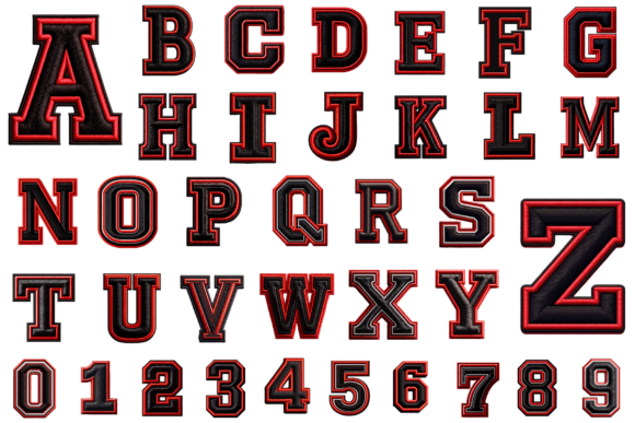 Reviewing Varsity Black Red Embroidery Alphabet
